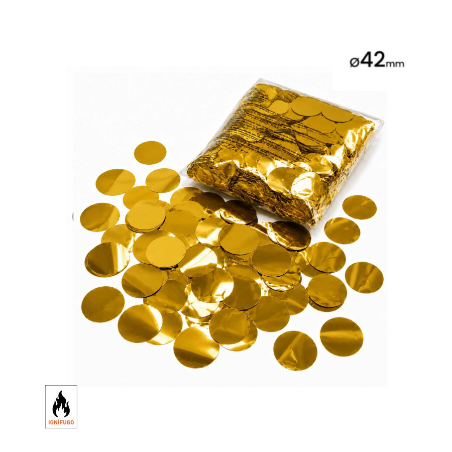42 mm round gold metallic confetti
