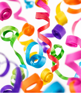 Multicoloured biodegradable paper streamer, 10 m x 5 cm